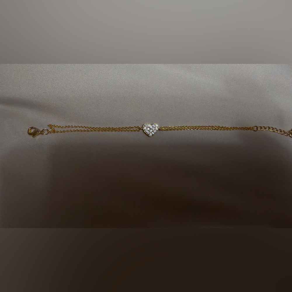 Gold Tone Heart Pendant Bracelet with Crystal Accent - Women's Jewelry